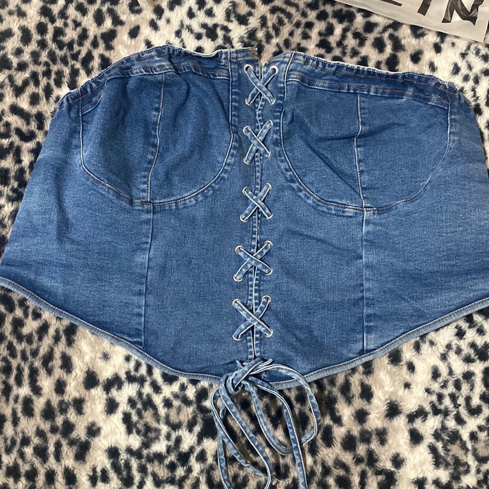Plus Size Shein Curve Denim Bustier Halter Top